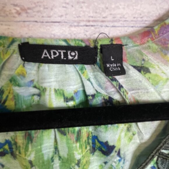 Apt 9 Blouse Size L Tie-Dye Green Blue Crochet Overlay Rhinestones V-Neck Y2K - Picture 7 of 12